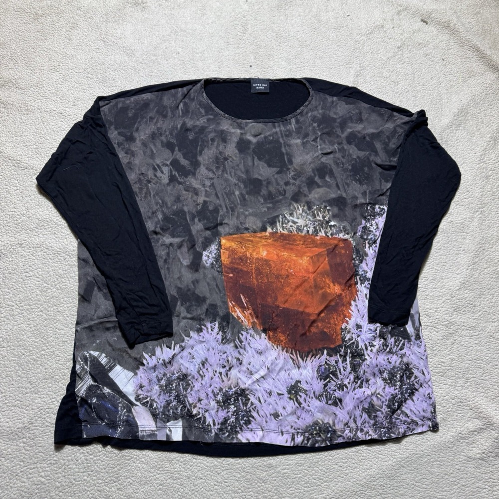 Bitte Kai Rand Top Womens Small Multicolor Rayon Long Sleeve Black Back Pullover